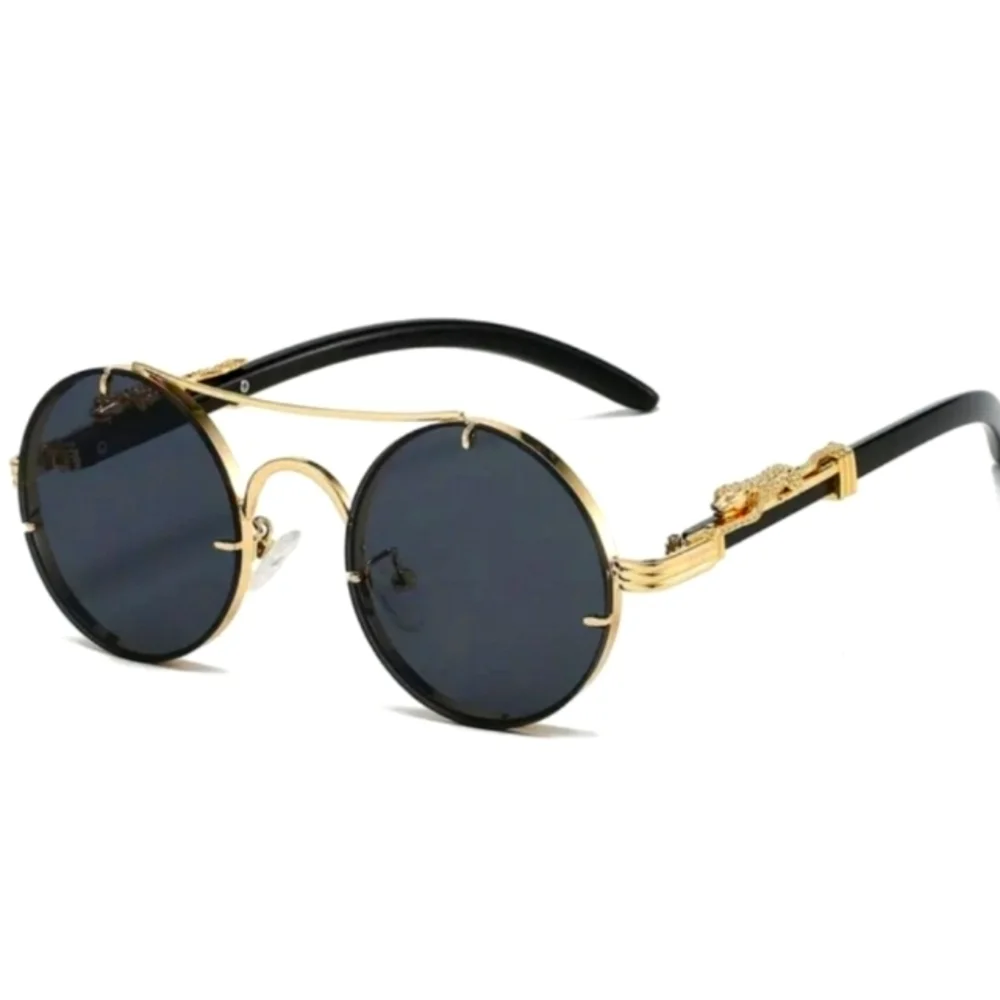 Unisex Gold and Black Round Sunglasses